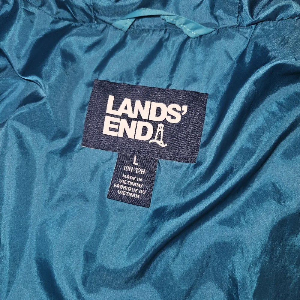 Lands' End Kids Aqua Hooded Puffer Jacket